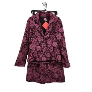 Ohm Women's Wool Blend Floral Embroidered Blazer and Skirt Set - L